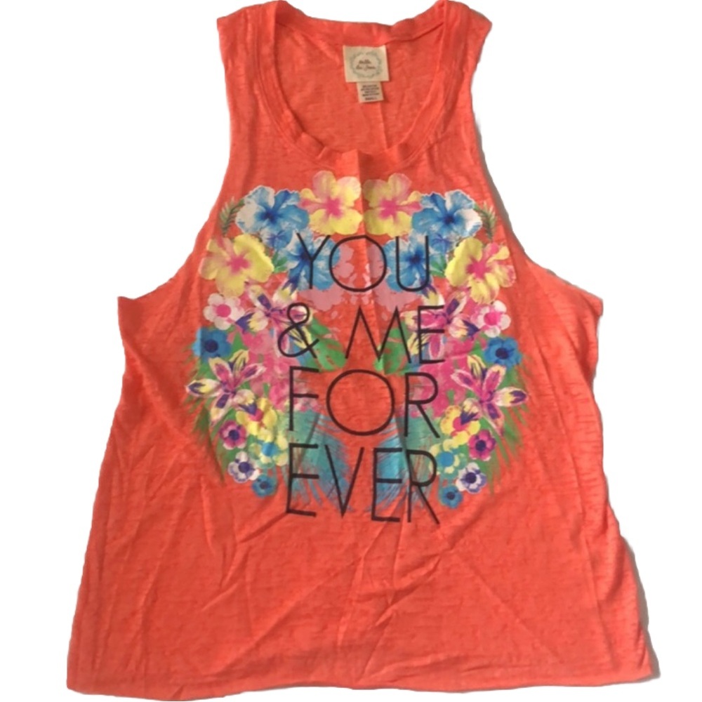 you and me forever orange floral burnout tank S